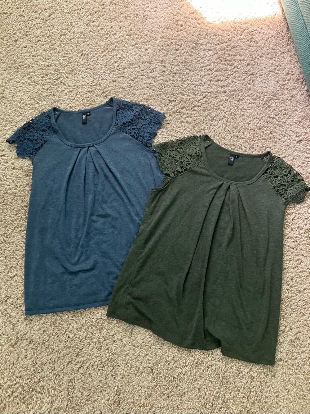 Lace Shoulder Pleat-Front Women's Top - 2 for price of 1 (Navy and Olive Green)